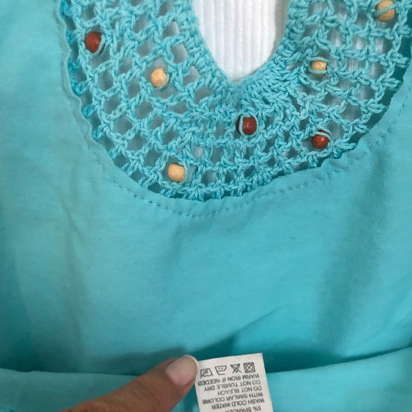 Stone Eyes summer top blue Sz L juniors , Aqua, Sun Top, Crochet, Beads Detail - Picture 6 of 6